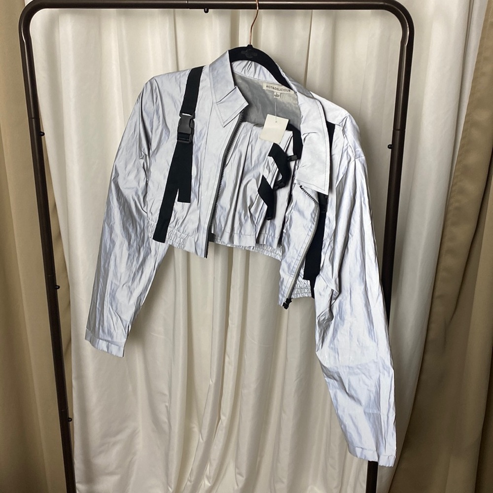 Reflective Buckle Jacket with Matching Skirt Set